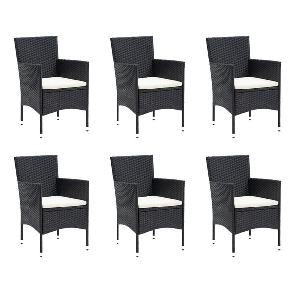 vidaXL 7 Piece Garden Dining Set with Cushions Poly Rattan Black