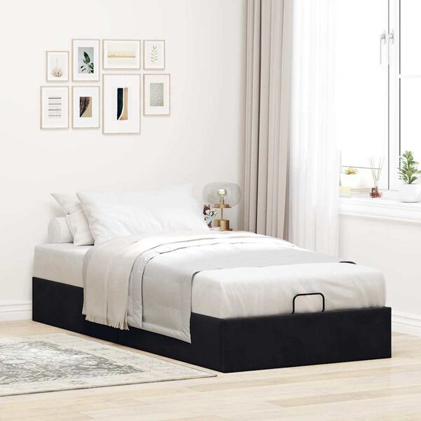 vidaXL Ottoman Bed Frame No Mattress Black 90x200 cm Velvet