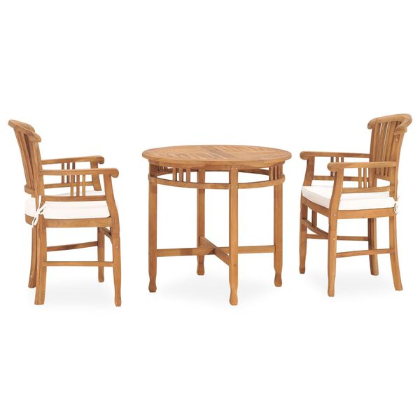 3 Piece Garden Dining Set with Cushions Solid Teak Wood