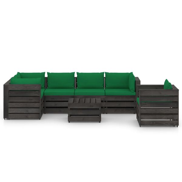 vidaXL 7 Piece Garden Lounge Set with Cushions Grey Impregnated Wood