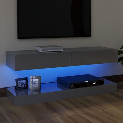 vidaXL TV Cabinet with LED Lights High Gloss Grey 120x35 cm