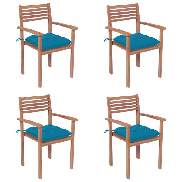 vidaXL Garden Chairs 4 pcs with Light Blue Cushions Solid Teak Wood