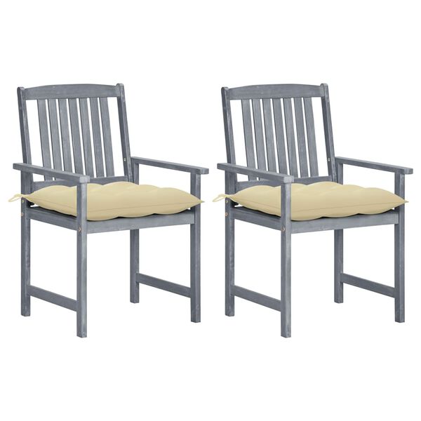 vidaXL Garden Chairs with Cushions 2 pcs Grey Solid Acacia Wood