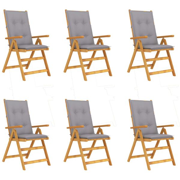 vidaXL Folding Garden Chairs 6 pcs with Cushions Solid Acacia Wood