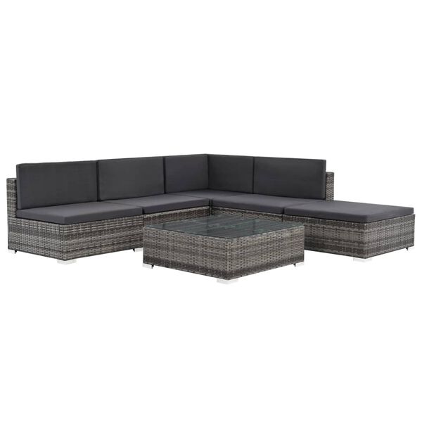 vidaXL 6 Piece Garden Lounge Set with Cushions Poly Rattan Grey