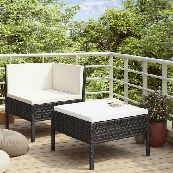 vidaXL 2 Piece Garden Lounge Set with Cushions Poly Rattan Black