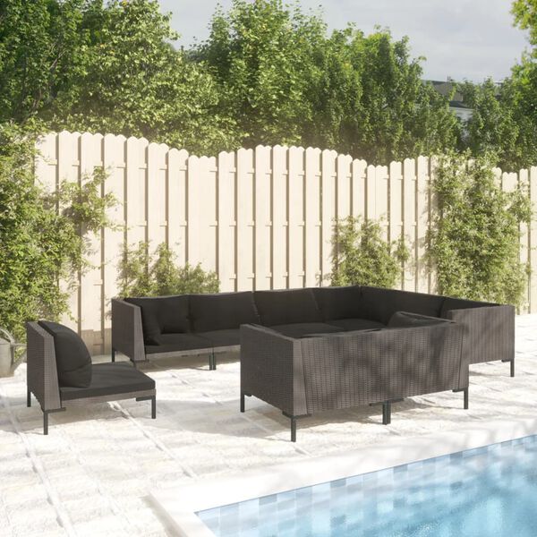 vidaXL 9 Piece Garden Lounge Set with Cushions Poly Rattan Dark Grey