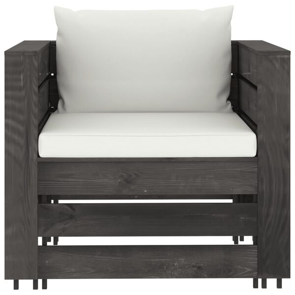 vidaXL 7 Piece Garden Lounge Set with Cushions Grey Impregnated Wood