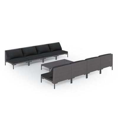 vidaXL 9 Piece Garden Lounge Set with Cushions Poly Rattan Dark Grey