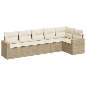 vidaXL 6 Piece Garden Sofa Set with Cushions Beige Poly Rattan