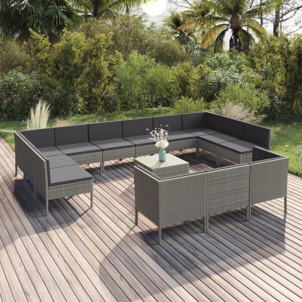 vidaXL 14 Piece Garden Lounge Set with Cushions Poly Rattan Grey