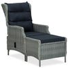 vidaXL Reclining Garden Chair with Footstool Poly Rattan Light Grey