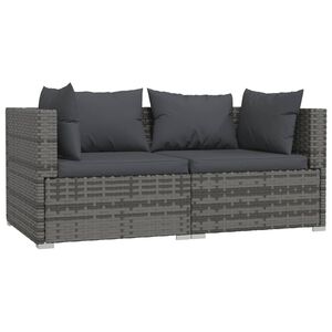vidaXL 2-seater Sofa | Grey | PE rattan, steel, plastic, fabric (100% polyester)