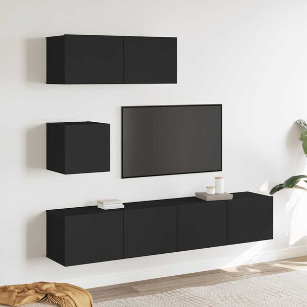 vidaXL 4 Piece TV Cabinet Set Black Engineered Wood