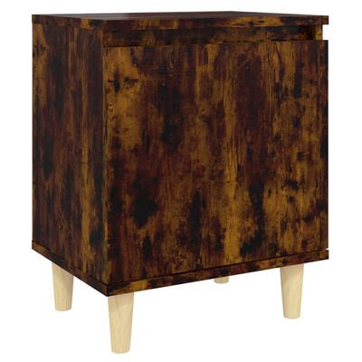 vidaXL Bed Cabinet with Solid Wood Legs Smoked Oak 40x30x50 cm