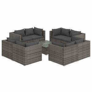 vidaXL 9 Piece Garden Lounge Set with Cushions Poly Rattan Grey