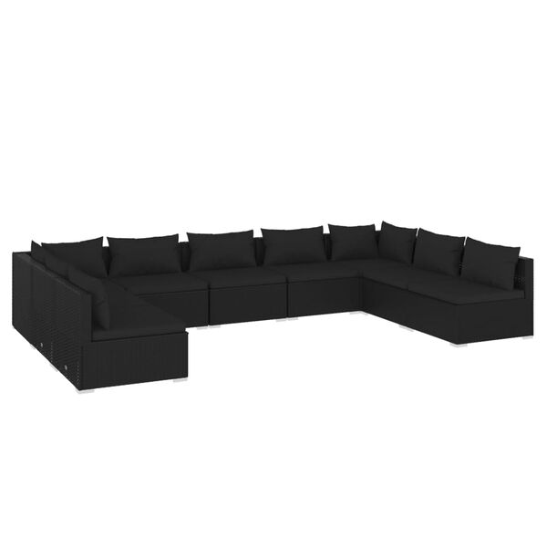 vidaXL 9 Piece Garden Lounge Set with Cushions Poly Rattan Black