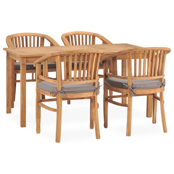 vidaXL 5 Piece Garden Dining Set with Cushions Solid Teak Wood