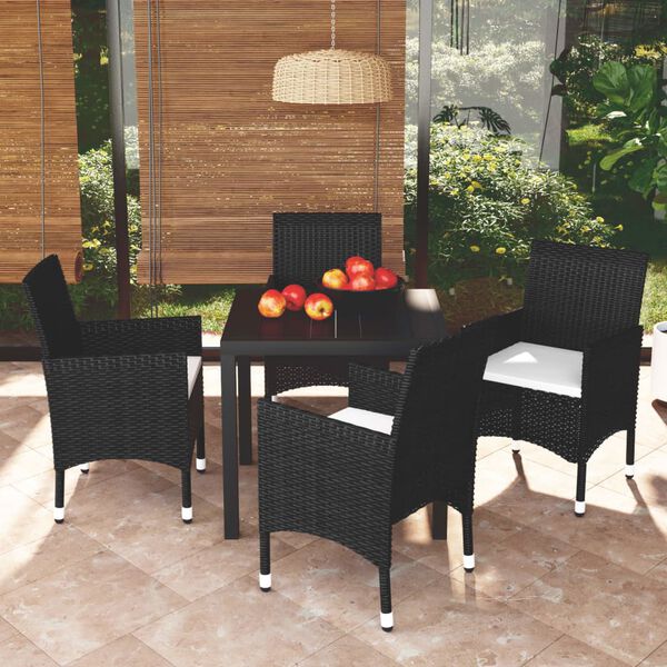 vidaXL 5 Piece Garden Dining Set with Cushions Poly Rattan Black