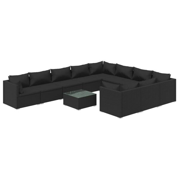 vidaXL 11 Piece Garden Lounge Set with Cushions Poly Rattan Black