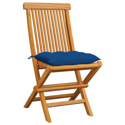 vidaXL Garden Chairs with Blue Cushions 6 pcs Solid Teak Wood