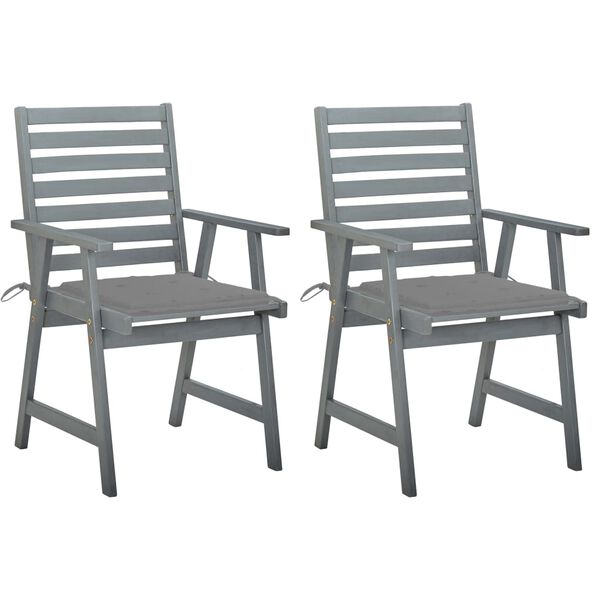 vidaXL Outdoor Dining Chairs with Cushions 2 pcs Solid Acacia Wood