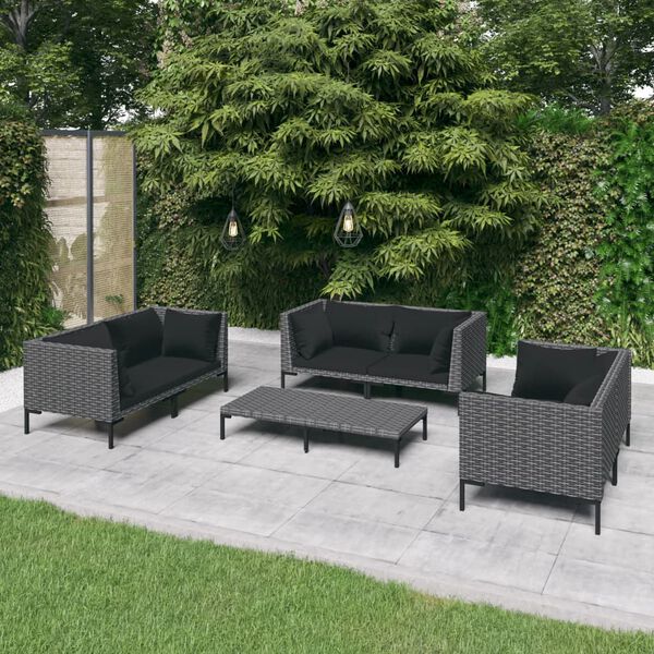vidaXL 7 Piece Garden Lounge Set with Cushions Poly Rattan Dark Grey