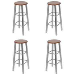 vidaXL Bar Stool | Set of 4 | Silver and Brown | Steel and MDF | Standard