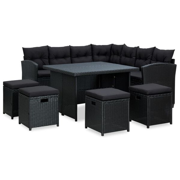 vidaXL 6 Piece Garden Lounge Set with Cushions Poly Rattan Black