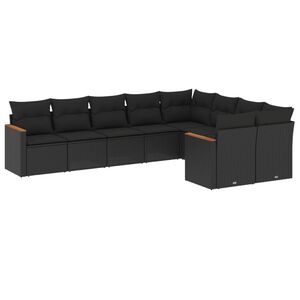 vidaXL 9 Piece Garden Sofa Set with Cushions Black Poly Rattan
