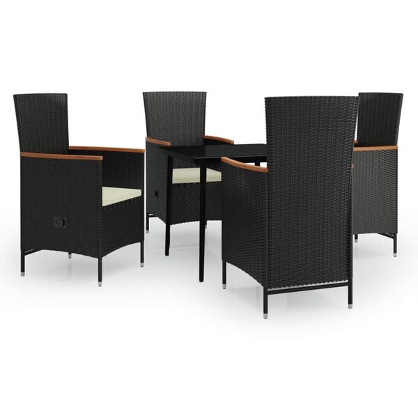 vidaXL 5 Piece Garden Dining Set with Cushions Black