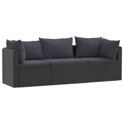 vidaXL 3 Piece Garden Sofa Set with Cushions Poly Rattan Black