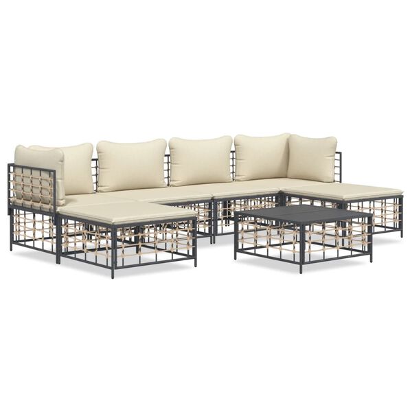 vidaXL 7 Piece Garden Lounge Set with Cushions Anthracite Poly Rattan