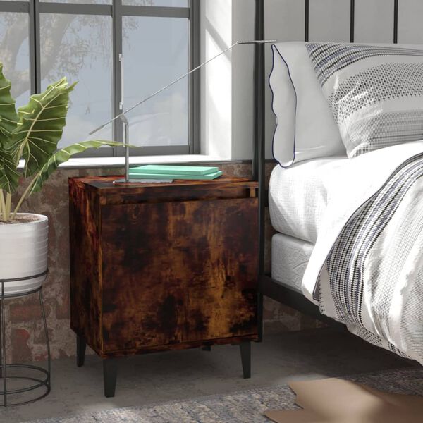 vidaXL Bed Cabinet with Metal Legs Smoked Oak 40x30x50 cm