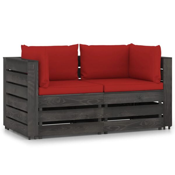 vidaXL 2-Seater Garden Sofa with Cushions Grey Impregnated Wood
