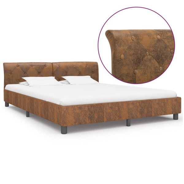 vidaXL Bed Frame without Mattress Brown Faux Suede Leather 180x200 cm Super King
