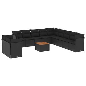 vidaXL 12 Piece Garden Sofa Set with Cushions Black Poly Rattan