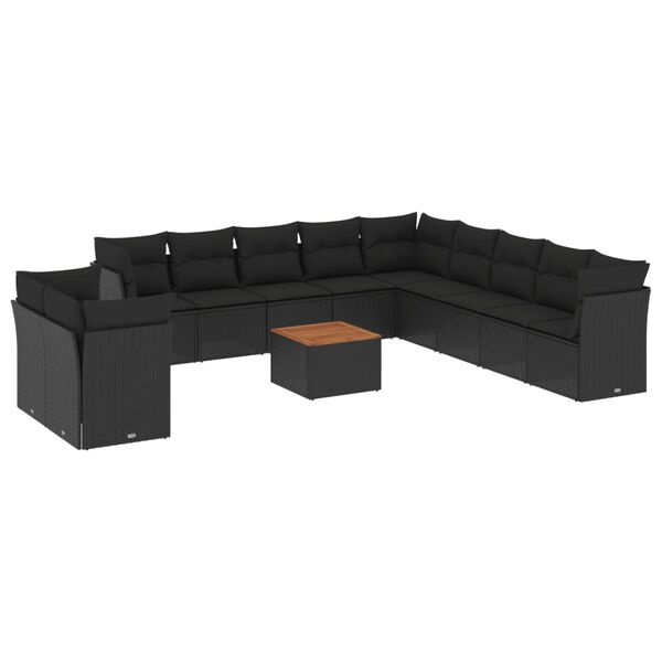 vidaXL 12 Piece Garden Sofa Set with Cushions Black Poly Rattan