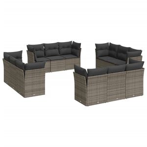 vidaXL 12 Piece Garden Sofa Set with Cushions Grey Poly Rattan