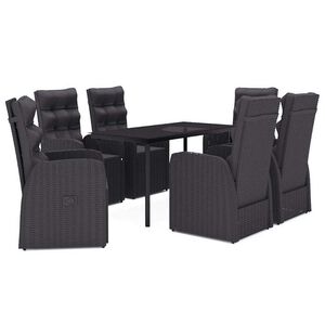 vidaXL 7 Piece Garden Dining Set with Cushions Black
