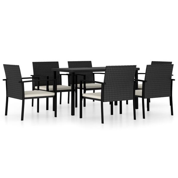 vidaXL 7 Piece Garden Dining Set Poly Rattan Black