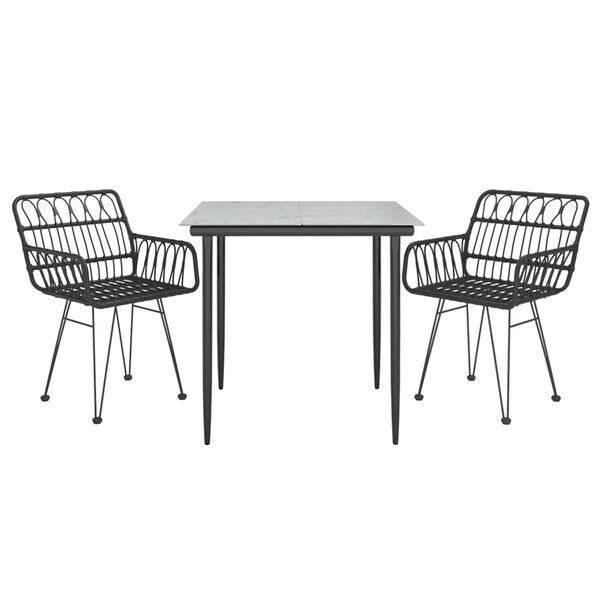 vidaXL 3 Piece Garden Dining Set Black Poly Rattan