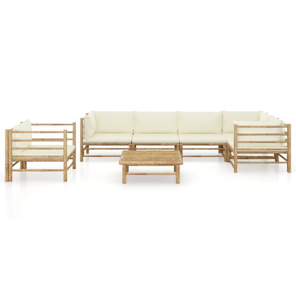vidaXL 7 Piece Garden Lounge Set with Cream White Cushions Bamboo