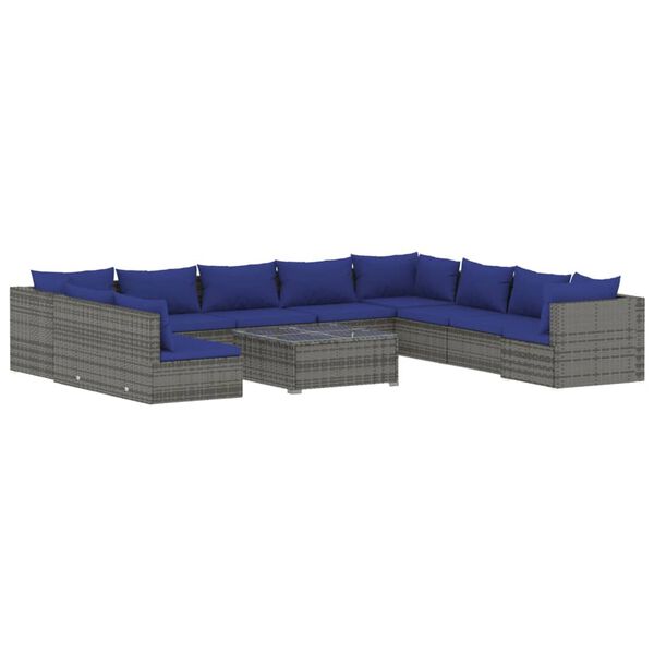 vidaXL 11 Piece Garden Lounge Set with Cushions Grey Poly Rattan