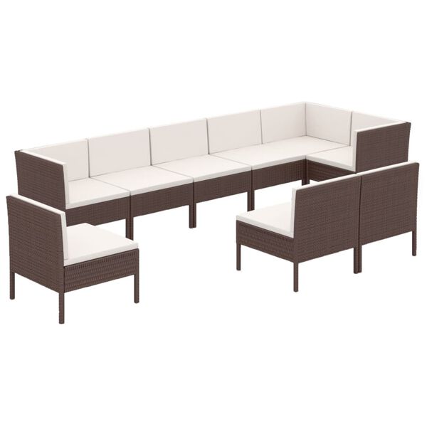 vidaXL 9 Piece Garden Lounge Set with Cushions Poly Rattan Brown