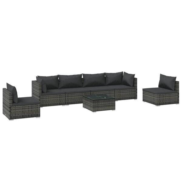 vidaXL 7 Piece Garden Lounge Set with Cushions Poly Rattan Grey