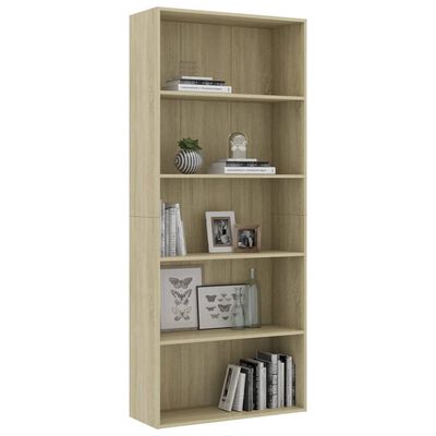 vidaXL 5-Tier Book Cabinet Sonoma Oak 80x30x189 cm Engineered Wood
