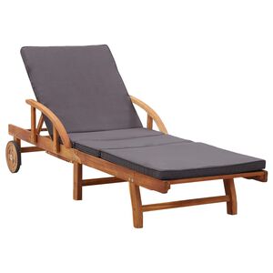 vidaXL Sun Lounger | Natural and dark grey | Solid acacia wood, 100% polyester