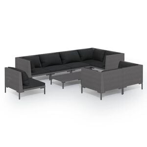 vidaXL 9 Piece Garden Lounge Set with Cushions Poly Rattan Dark Grey