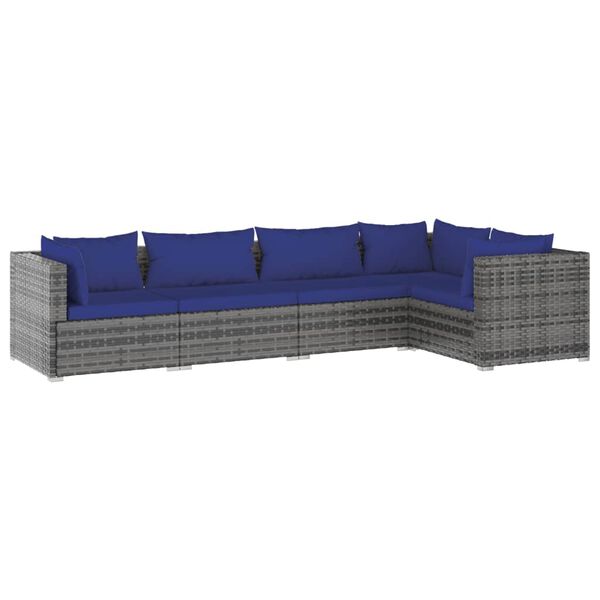 vidaXL 5 Piece Garden Lounge Set with Cushions Poly Rattan Grey